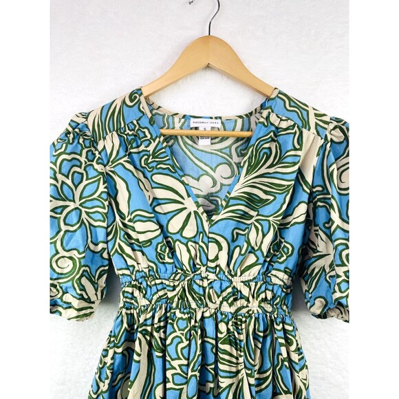 Sincerely Jules Floral Mini Flare Dress Small Blue Green Floral Mini Dress Small - Picture 2 of 15